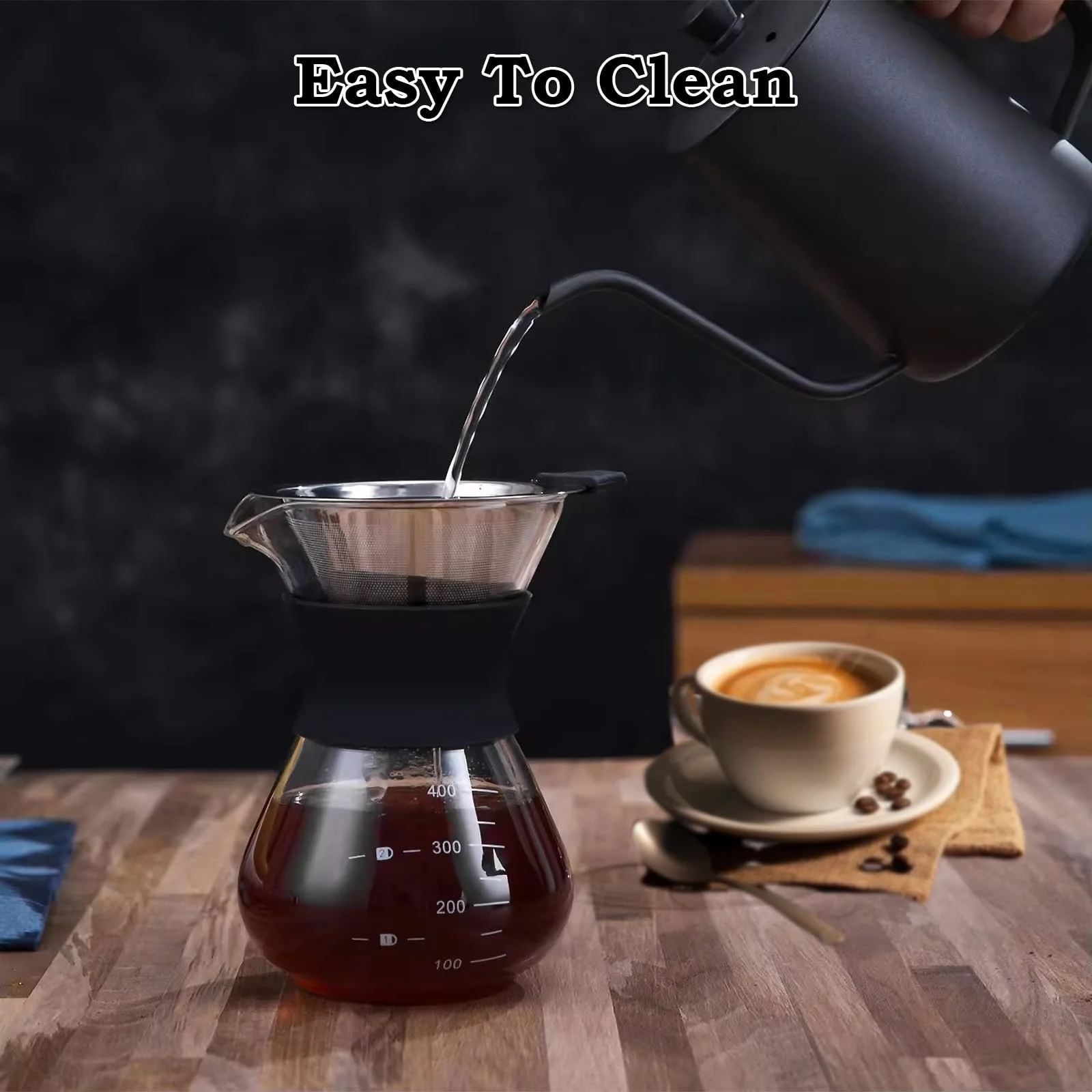 Пуровер Кавоварка 400 мл з фільтром з нержавіючої сталі, фото №5