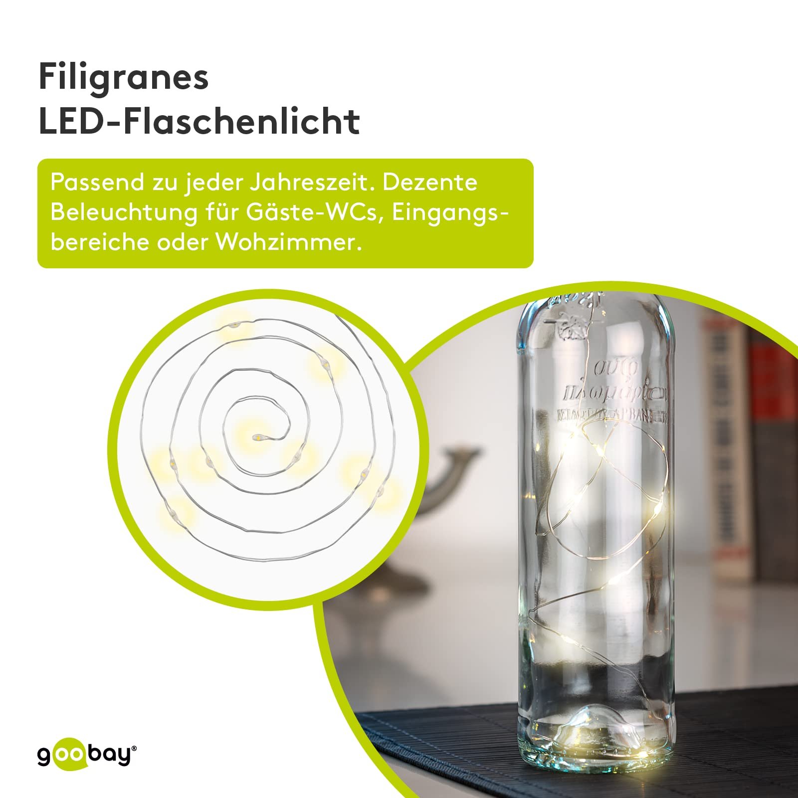 Гірлянда goobay для пляшок 3 x 10 LED, 1 м, прозора, безбарвна (3 батарейки LR44 в комплекті), фото №3