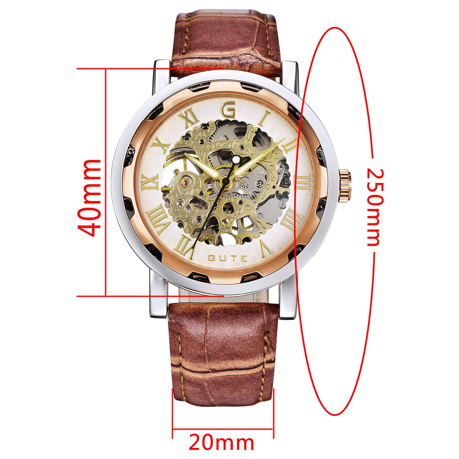 Механические наручные часы с ручным заводом GuTe Steampunk Bling Skeleton, корпус розовое золото, фото №7 Механические наручные часы с ручным заводом GuTe Steampunk Bling Skeleton, корпус розовое золото, фото №7