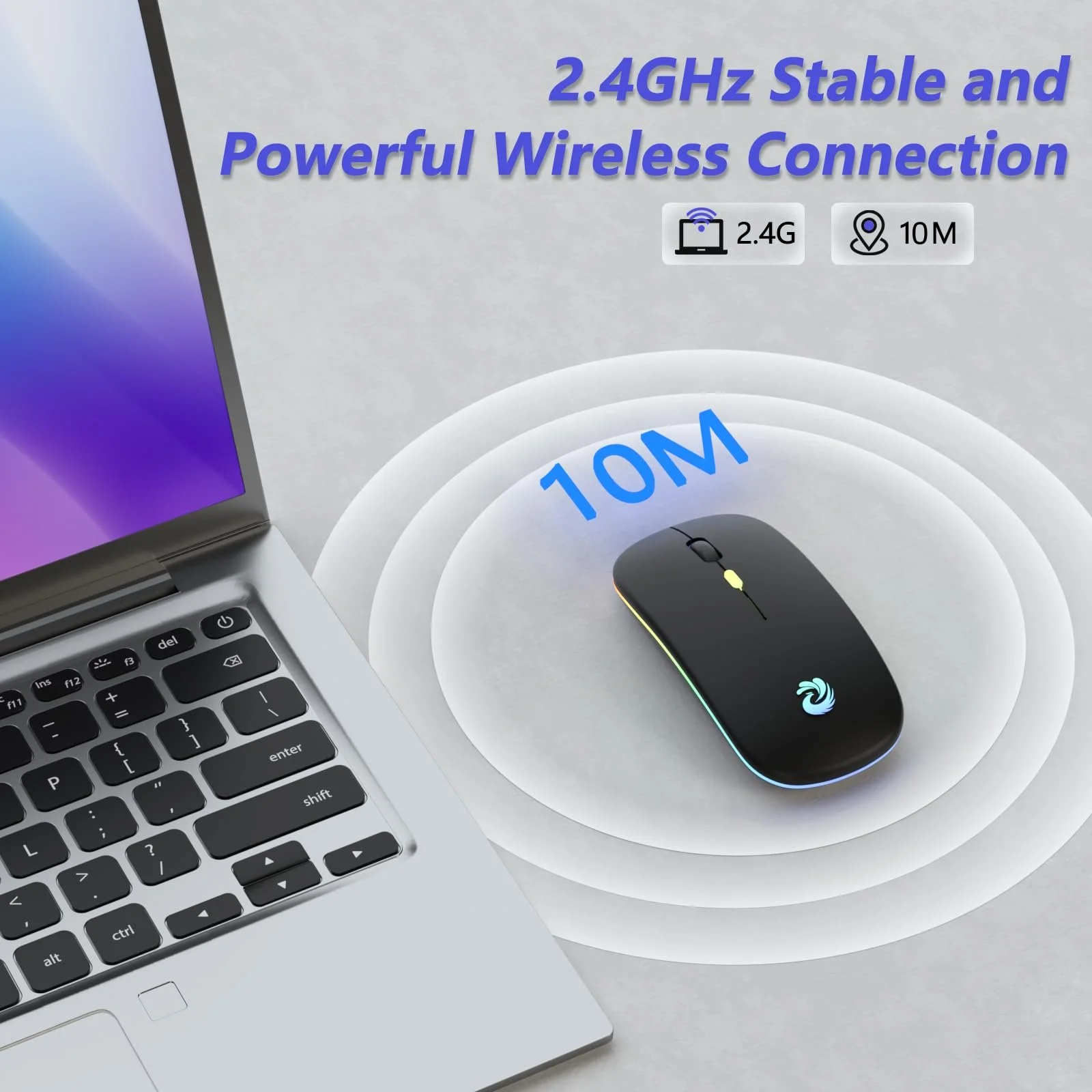 Мышь Беспроводная BQSS 2.4 GHz USB ресивер 1600 DPI оптическое отслеживание тихие нажатия перезаряжаемая LED черная, фото №7