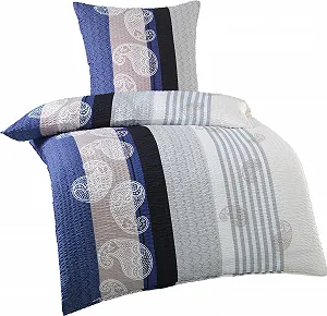 Постільна білизна KH-Haushaltshandel W400983 4 предмети сирсакер 2x 135 x 200 см + 80 x 80 см мікрофібра пейслі синій сіро-коричневий білий synthetic.ua - Фото 1