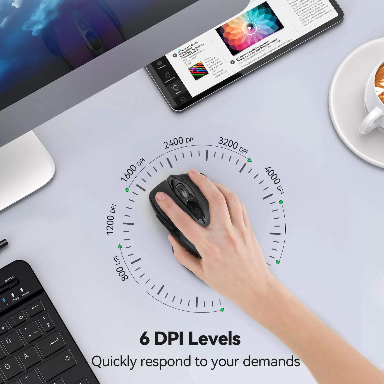 Миша бездротова TECKNET Silent 2.4 GHz 4000 DPI оптична, 6 рівнів DPI чорний, фото №4