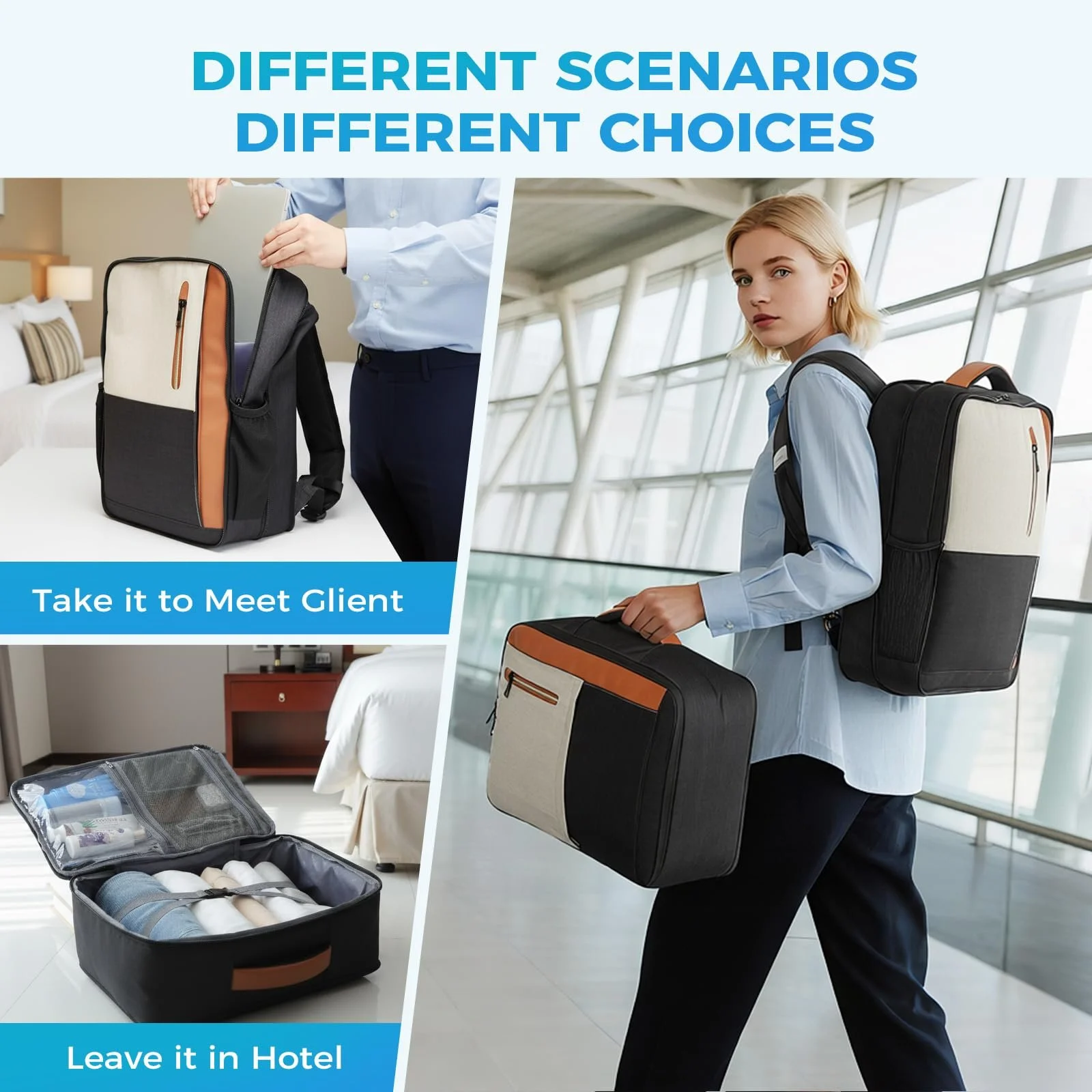 Рюкзак для ноутбука 2-в-1 Lekespring Hand Luggage 17.3 дюймів Розширюваний Бежевий, фото №6 Рюкзак для ноутбука 2-в-1 Lekespring Hand Luggage 17.3 дюймів Розширюваний Бежевий, фото №6