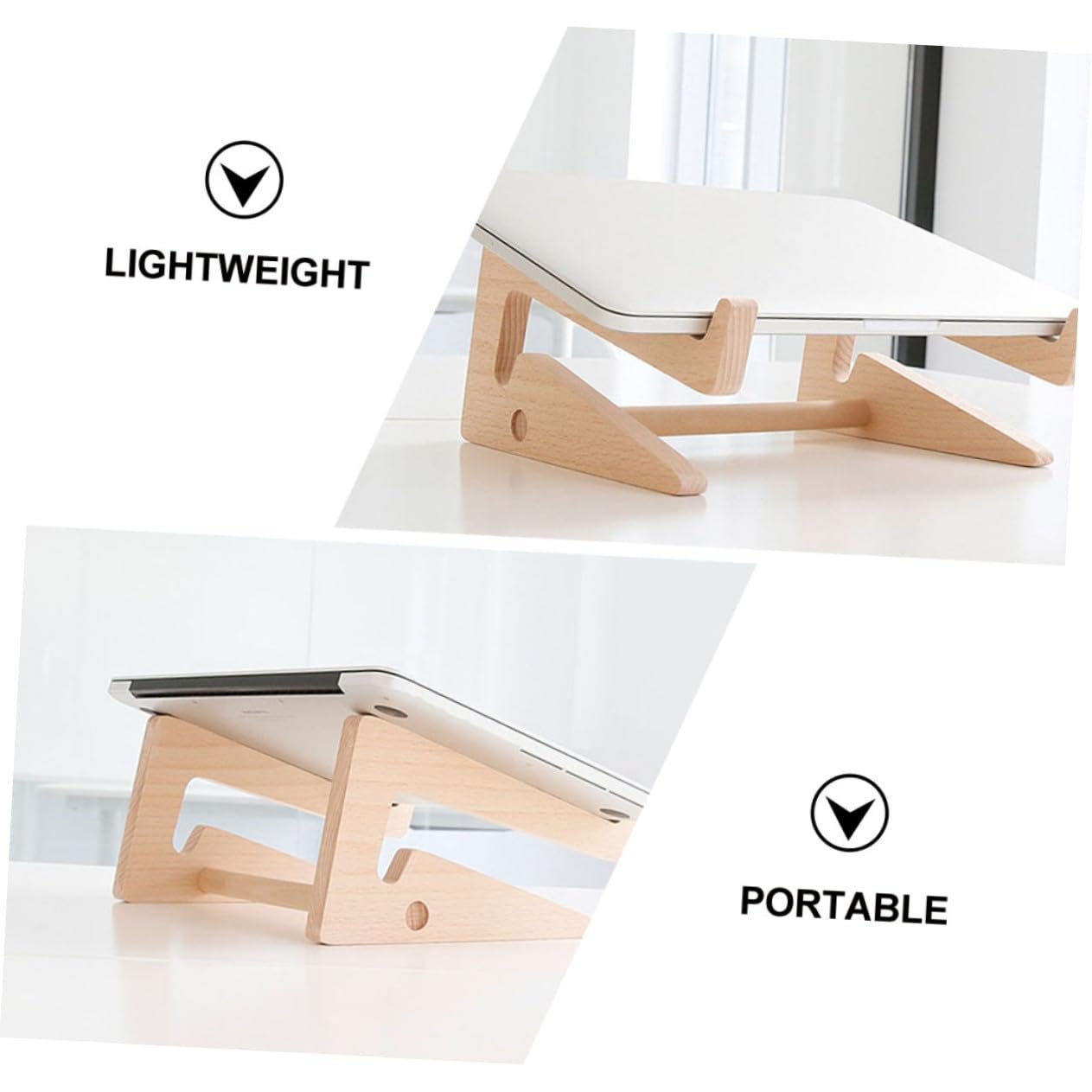 Подставка для ноутбука деревянная Tofficu Компактная и легкая Эргономичная подставка для ноутбуков и планшетов Улучшает угол обзора Стабильная Цвет дерева, фото №4