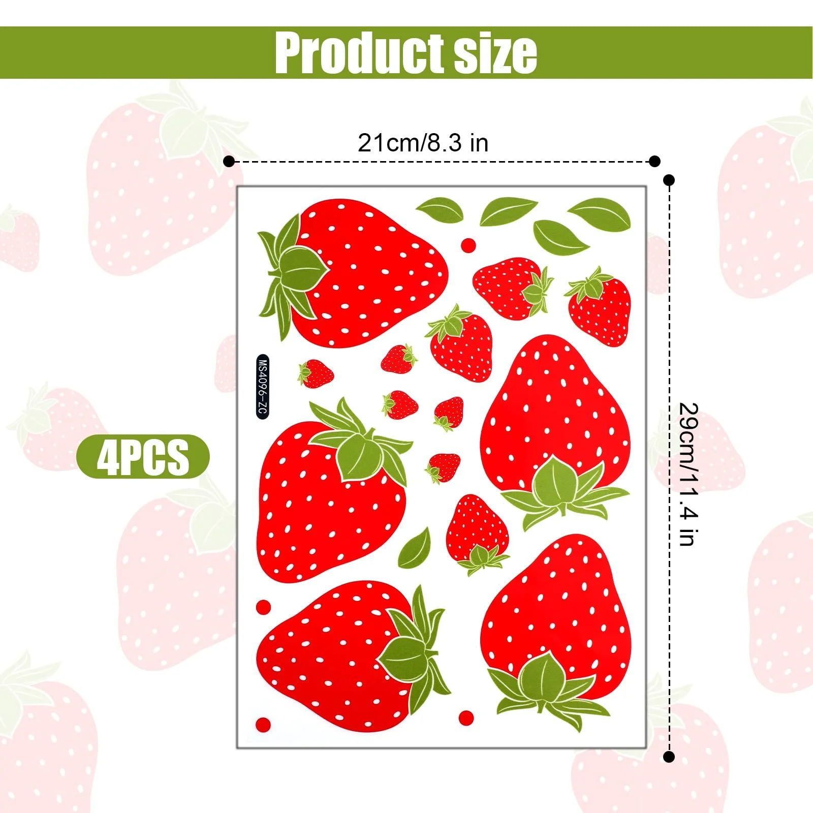 Наклейки на стіну Fruit Strawberry Waterproof Removable 4 аркуші 92 шт., фото №2