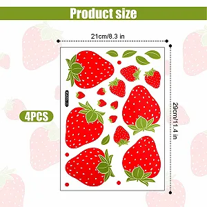 Наклейки на стіну Fruit Strawberry Waterproof Removable 4 аркуші 92 шт. synthetic.ua - Фото 1