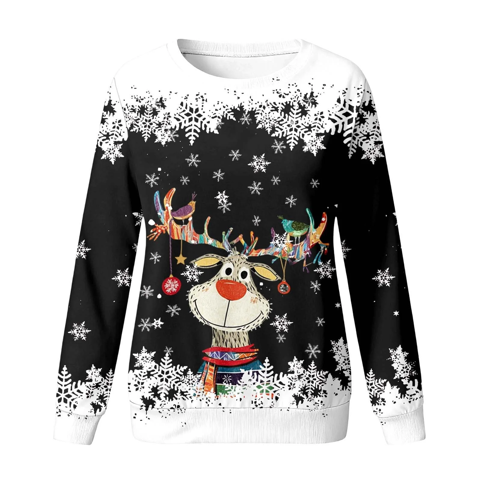 Світшот для дівчат, дитячий, різдвяний, повсякденний, з круглим вирізом, з мультяшним оленем, з довгими рукавами, фото №2