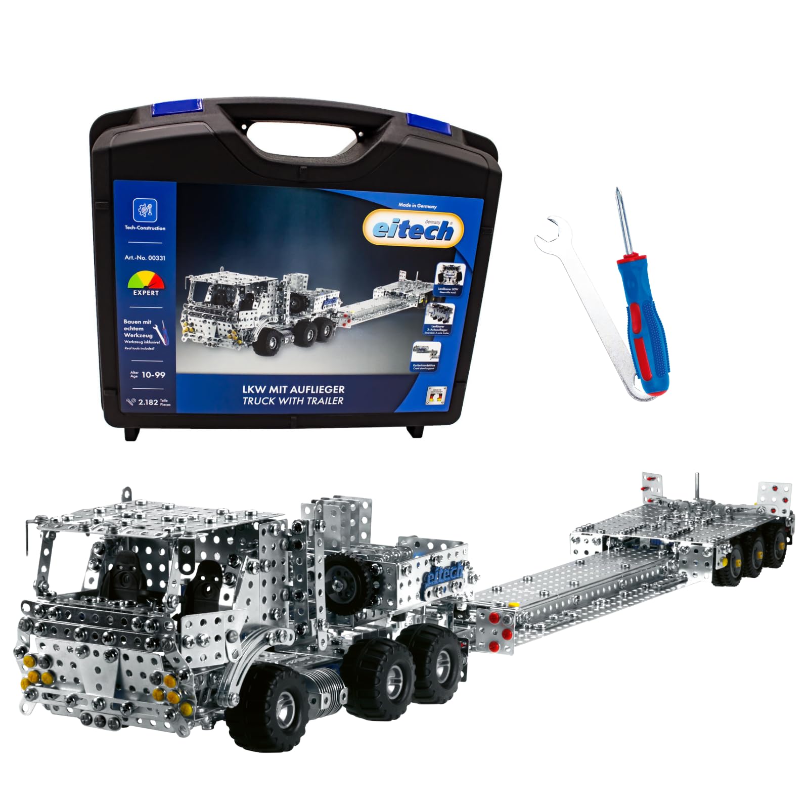 Металевий набір для будівництва Eitech 00331 - вантажівка з причепом, набір моделі з 2180 деталей, вантажівка приблизно 90 см, фото №1