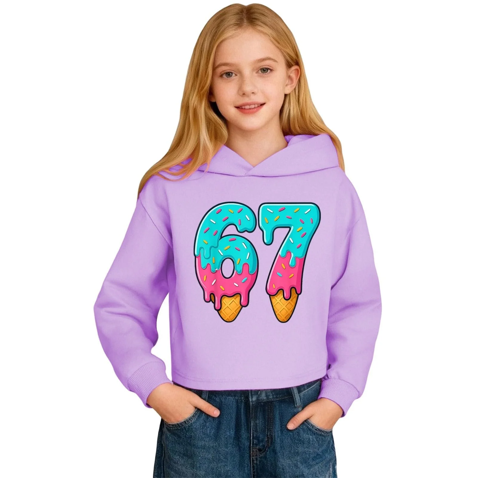 Худи Meme Six Seven 67 для девочек, с длинными рукавами, с принтом 67, худи, повседневный, свободный свитшот, уличный пуловер, толстовка для девочек и мальчиков, фото №5