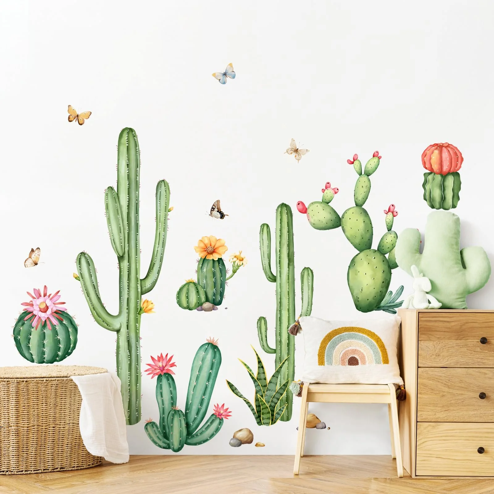Наклейка на стіну Tanlaby Cactus Tropical Plant Boho Flowers 29 x 90 см Зелена, фото №1