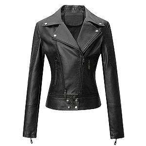 Куртка E-girl P8820 Женская мотоциклетная куртка из искусственной кожи, приталенная, на молнии, с лацканами, короткая - Фото 1