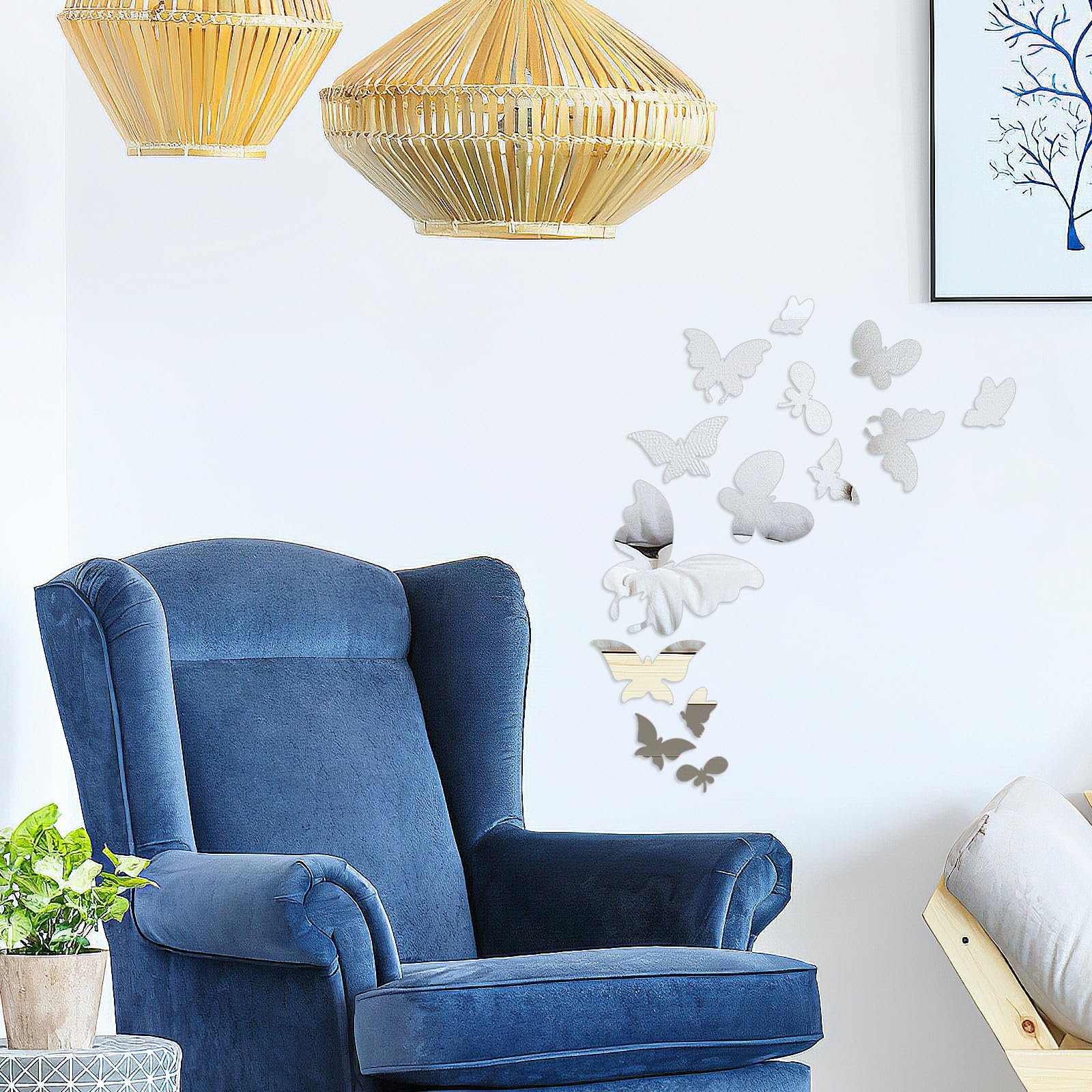 Дзеркальна 3D наклейка на стіну VORCOOL Butterfly акрилова 60 х 40 см срібляста, фото №4