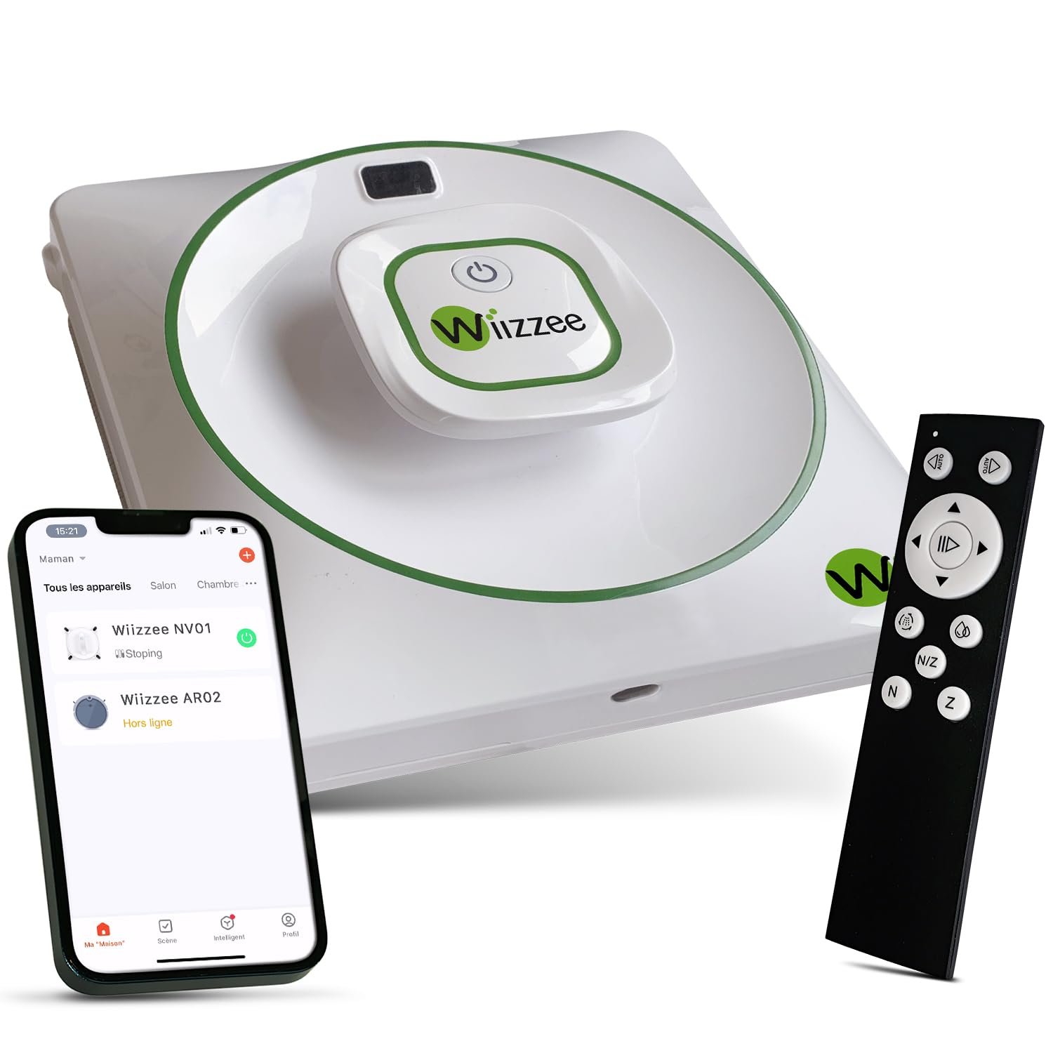 Робот для мойки окон Wiizzee NV01, Slim, Тихий, 3 режима уборки (N/Z/NZ), Управление через приложение, Дистанционное управление, Белый, фото №1