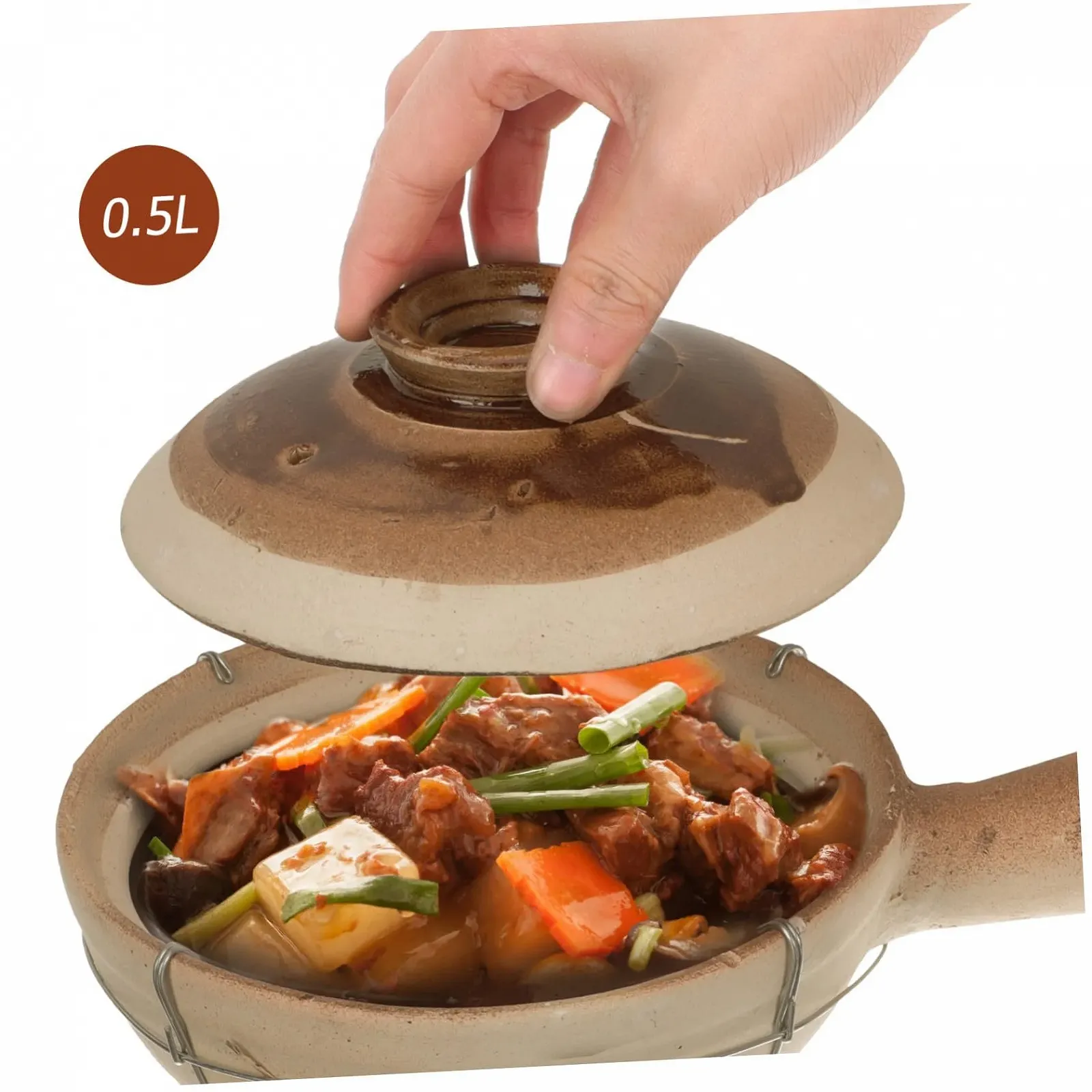 Кастрюля керамическая с ручкой традиционного обжига термостойкая для риса и тушения, фото №2