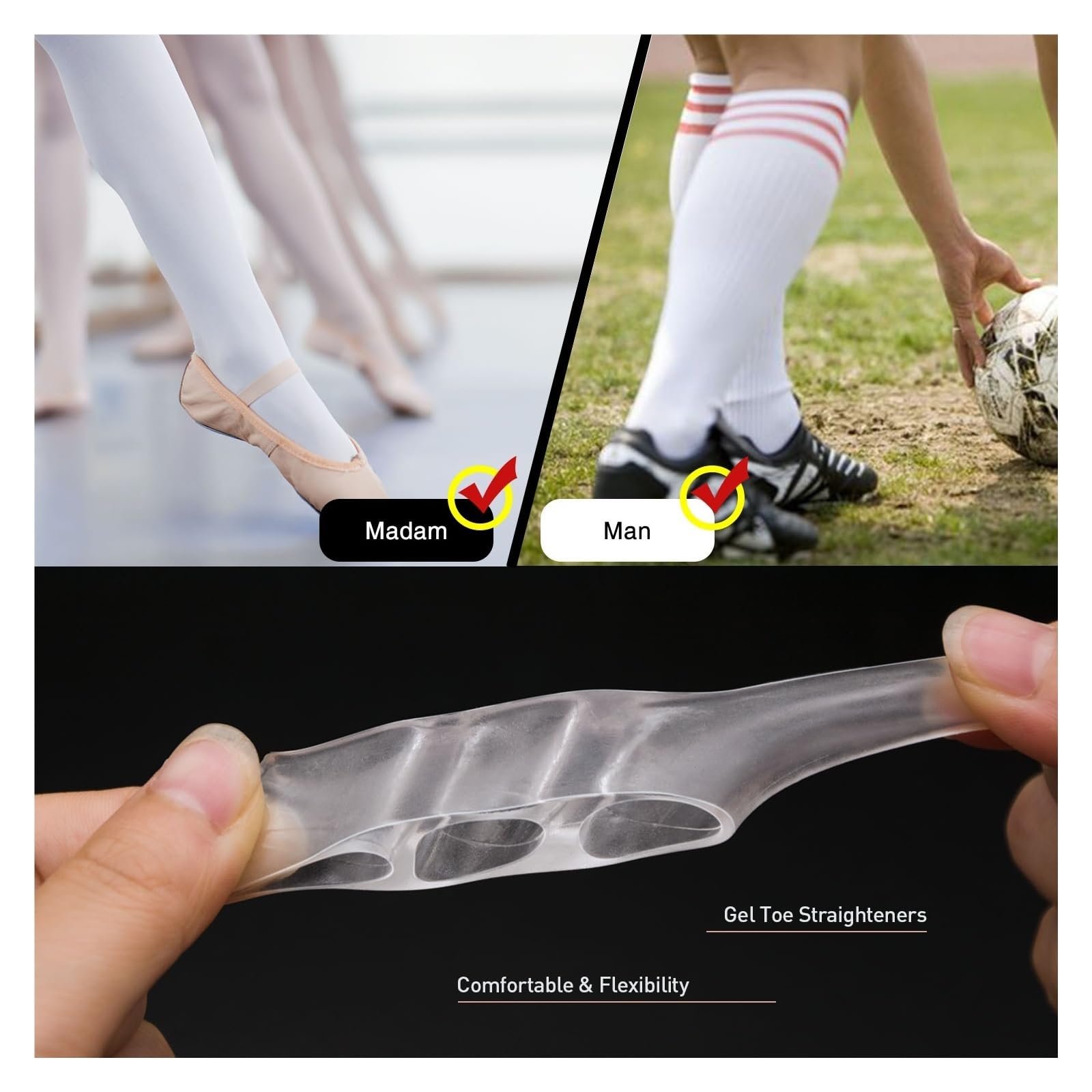 Роздільник для пальців прозорий силіконовий гелевий коректор для зняття болю три отвори, фото №4