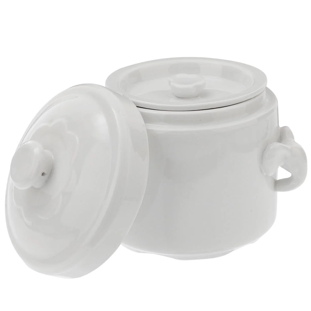 Горшок для запекания керамический с крышкой для супа белый, фото №1