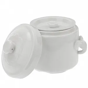 Горшок для запекания керамический с крышкой для супа белый - Фото 1