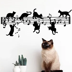 Наклейка на стіну SUPERDANT Music Notes Cat вінілова 57 x 35 см дизайн Мелодія для вітальні та спальні - Фото 1