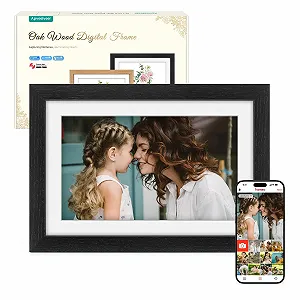 Цифровая фоторамка Apveelveer Wood WiFi 10.1 дюйма 32 GB 1280 x 800 IPS Touchscreen Auto Rotate Oak - Фото 1