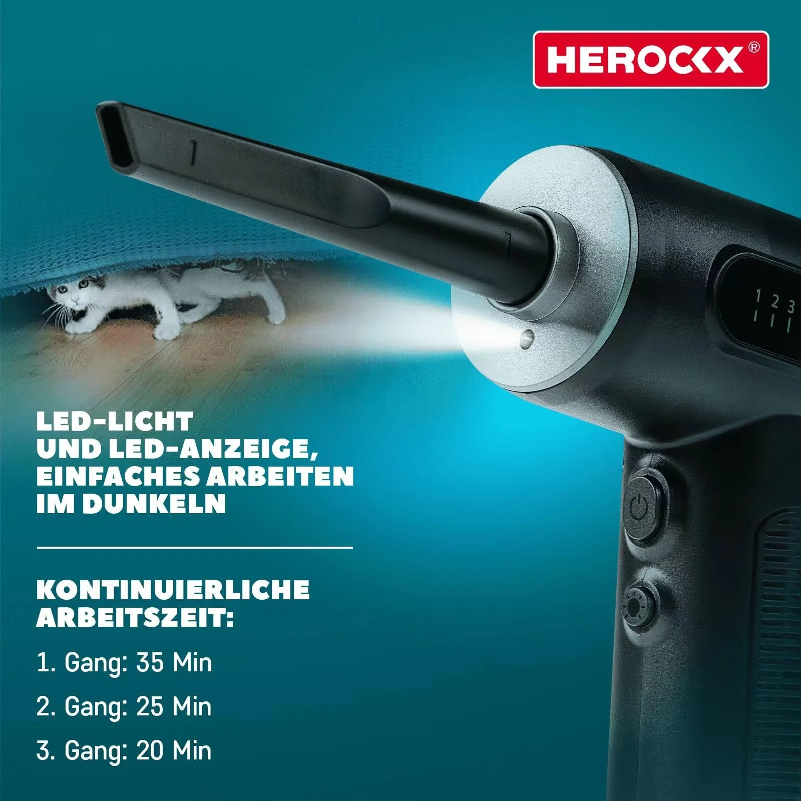 Електрична повітродувка HEROCKX 3 швидкості 2000 мАг LED USB-C, фото №5