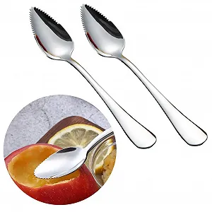 Ложка для грейпфрута, нержавеющая сталь, 2 штуки, ложка для грейпфрута с зубцами, десертная ложка, полированная нержавеющая сталь - Фото 1