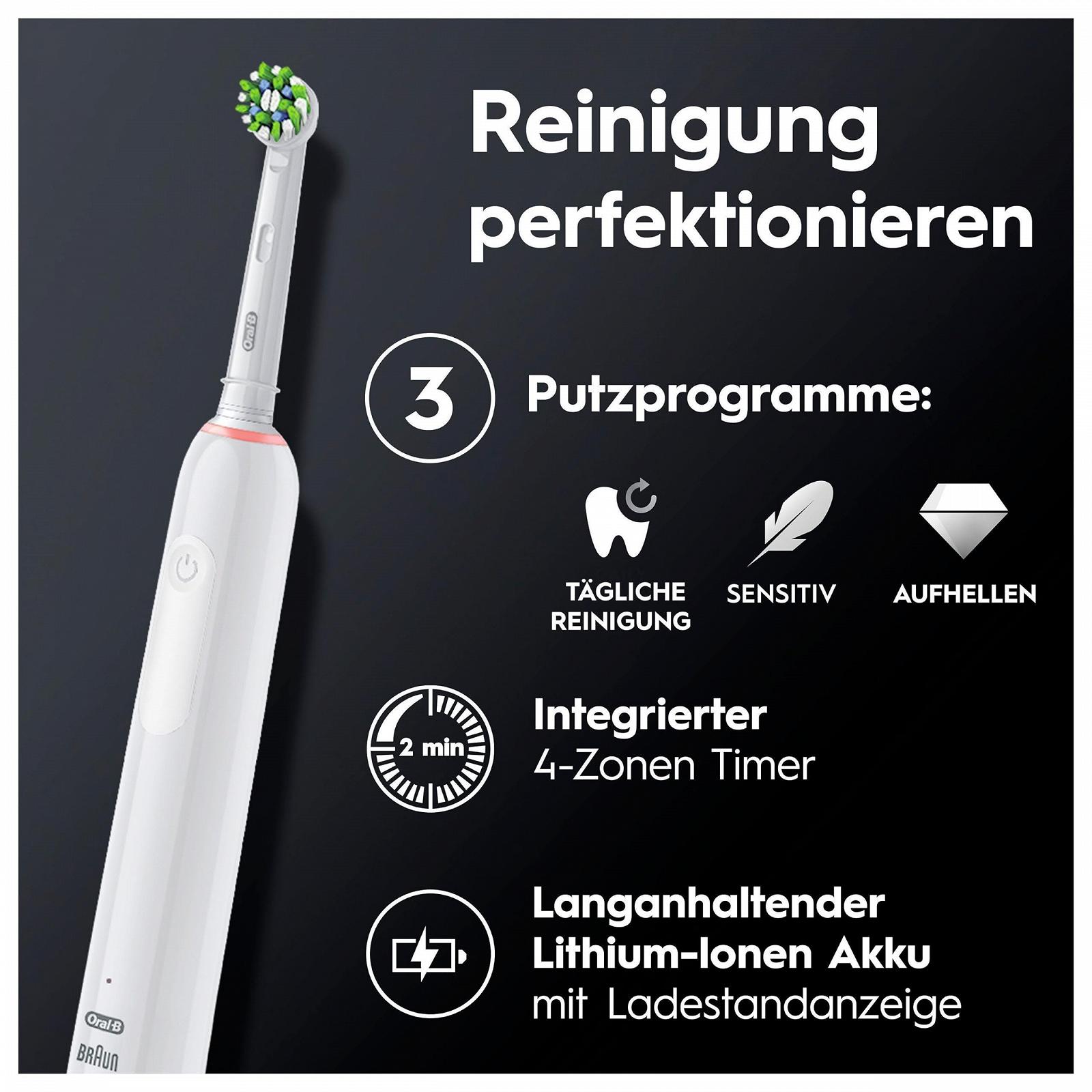 Електрична зубна щітка Oral-B Pro Series 3 1 змінна насадка 3 режими чищення 360° датчик тиску дорожній футляр Special Edition Дизайн Braun Біла, фото №5