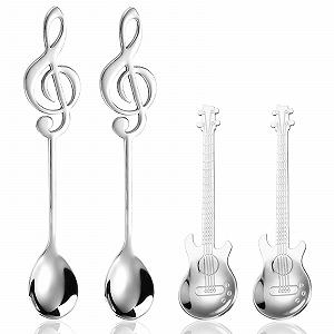 Набор Кофейных Ложек 4 шт, Гитара, Десертные Ложки, Нержавеющая Сталь, Декоративная Ложка для Латте в Форме Музыкальной Ноты для Чая, Молока, Кофе, Десертов, Напитков, Молочного Коктейля - Фото 1