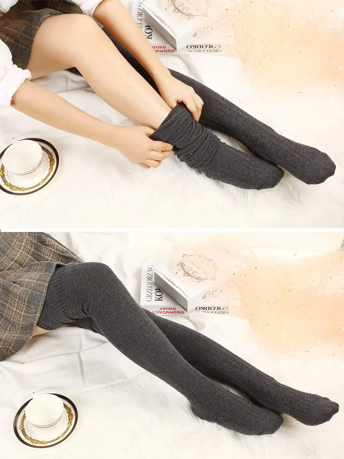 Зимние чулки до бедра SATINIOR, гольфы выше колена, теплые длинные носки для женщин, фото №4 Зимние чулки до бедра SATINIOR, гольфы выше колена, теплые длинные носки для женщин, фото №4