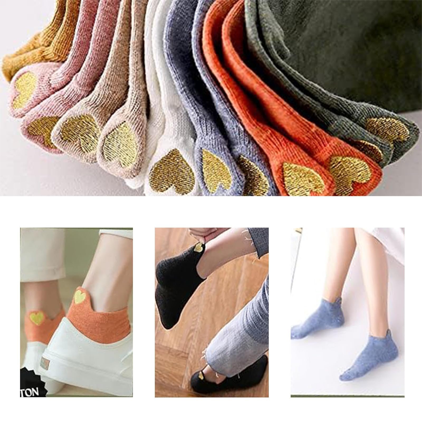 Носки Женские Разноцветные 10 пар, Носки для кроссовок Женские, Носки для женщин и мужчин Забавные хлопковые с милым узором в форме сердца, Разноцветные, фото №7