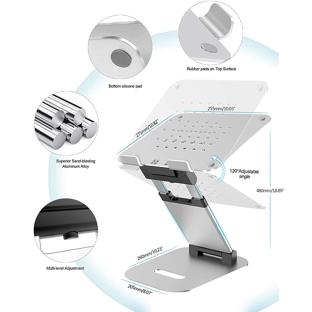 Складная Подставка для Ноутбука Aluminium Alloy Non Slip Holder Heat Release Notebook Stretchab для 11-17 Дюймов Регулируемая Mac Подставка для Ноутбука, фото №3