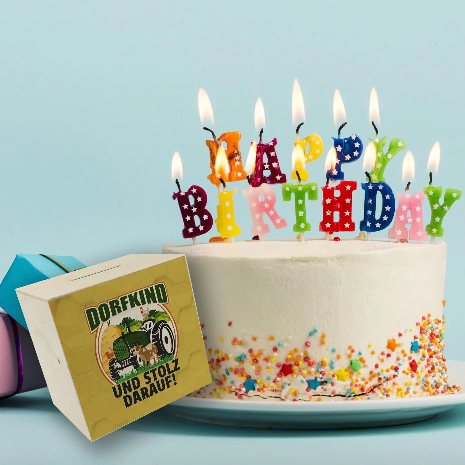 Скарбничка Village Money Box дерев'яна з написом Dorfkind та мотивом трактора, фото №6