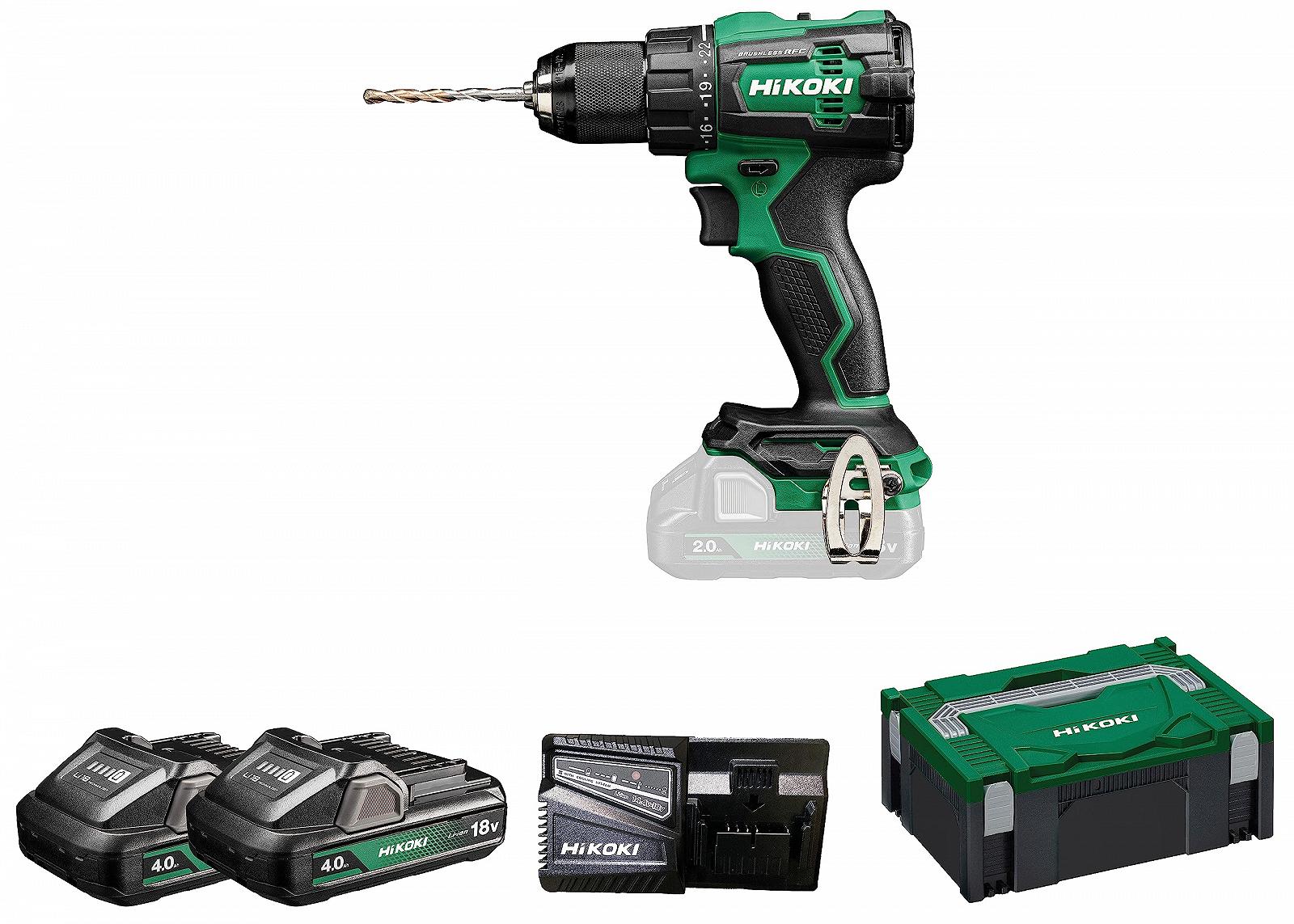 Дрель-шуруповерт HIKOKI DV18DEW2Z беспроводной 13 мм металлический безключевой патрон (18 В 2 x 4.0 Ач Li-ion батарея, макс. фиксированный крутящий момент, жесткий: 70 Нм, бесщеточный) в кейсе HSCII, фото №1