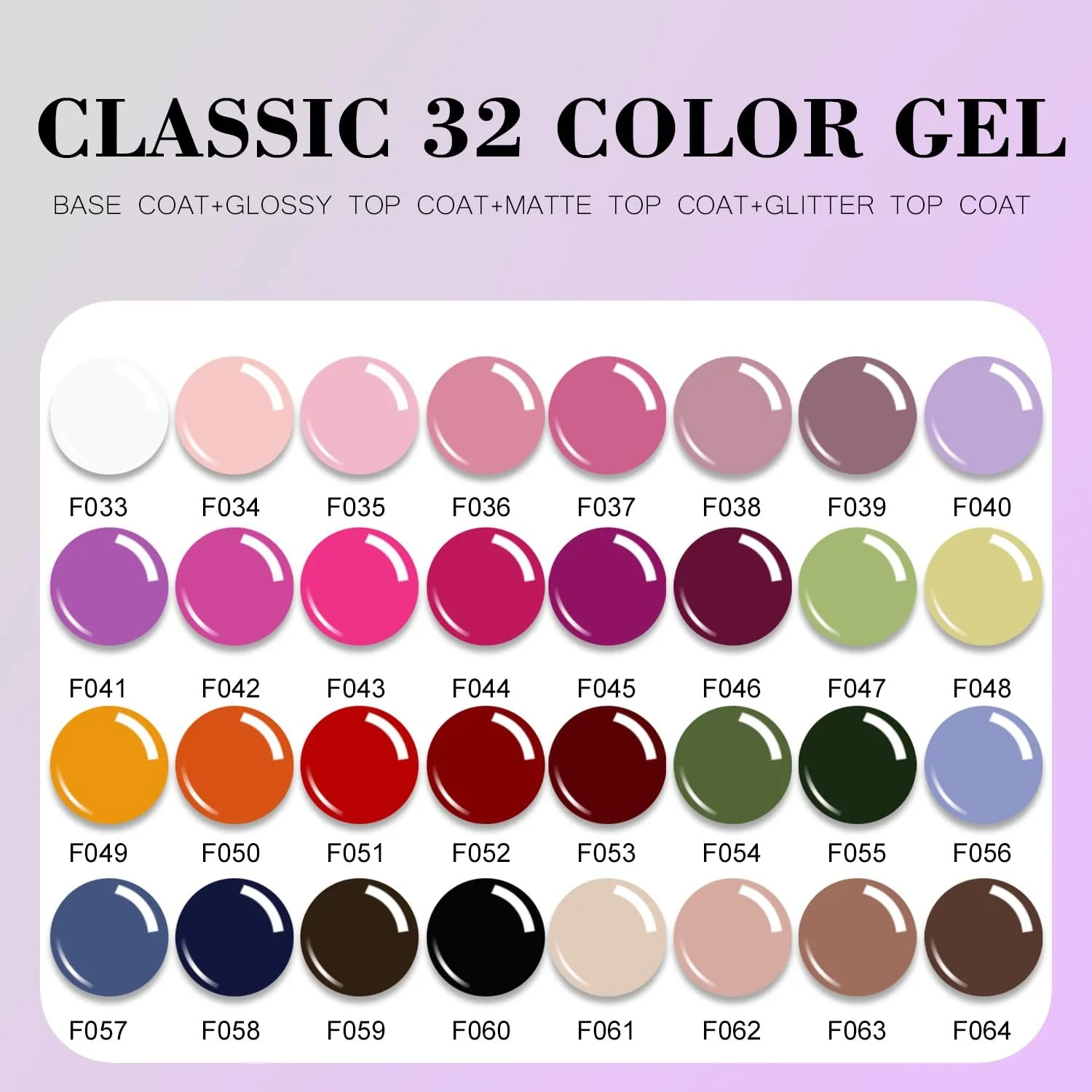 Гель-лак Vishine Набор 36 шт - 32 цвета гель-лака + Базовое покрытие & Блеск, Матовое и Блестящее верхнее покрытие - Зеленая, Синяя, Красная, Розовая коллекция, фото №2