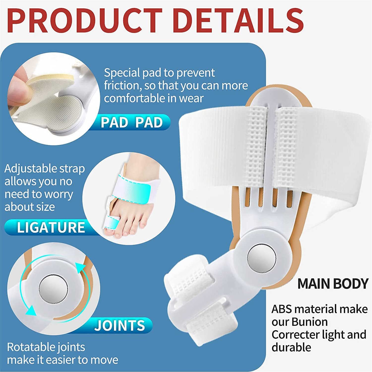 Шина для великого пальця стопи TMXKOOK, 6 шт., для фізіологічної корекції вальгусної деформації великого пальця, зняття болю, для чоловіків і жінок, фото №6 Шина для великого пальця стопи TMXKOOK, 6 шт., для фізіологічної корекції вальгусної деформації великого пальця, зняття болю, для чоловіків і жінок, фото №6