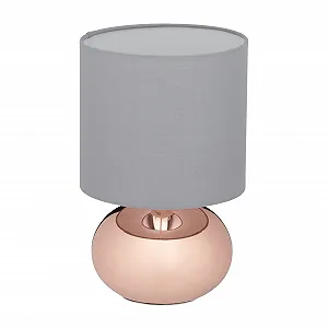 Настільна лампа Relaxdays Кругла з сенсорним керуванням та тканинним абажуром В x Г: 27,5 x 18 см E14 Мідна/Сіра - Фото 1