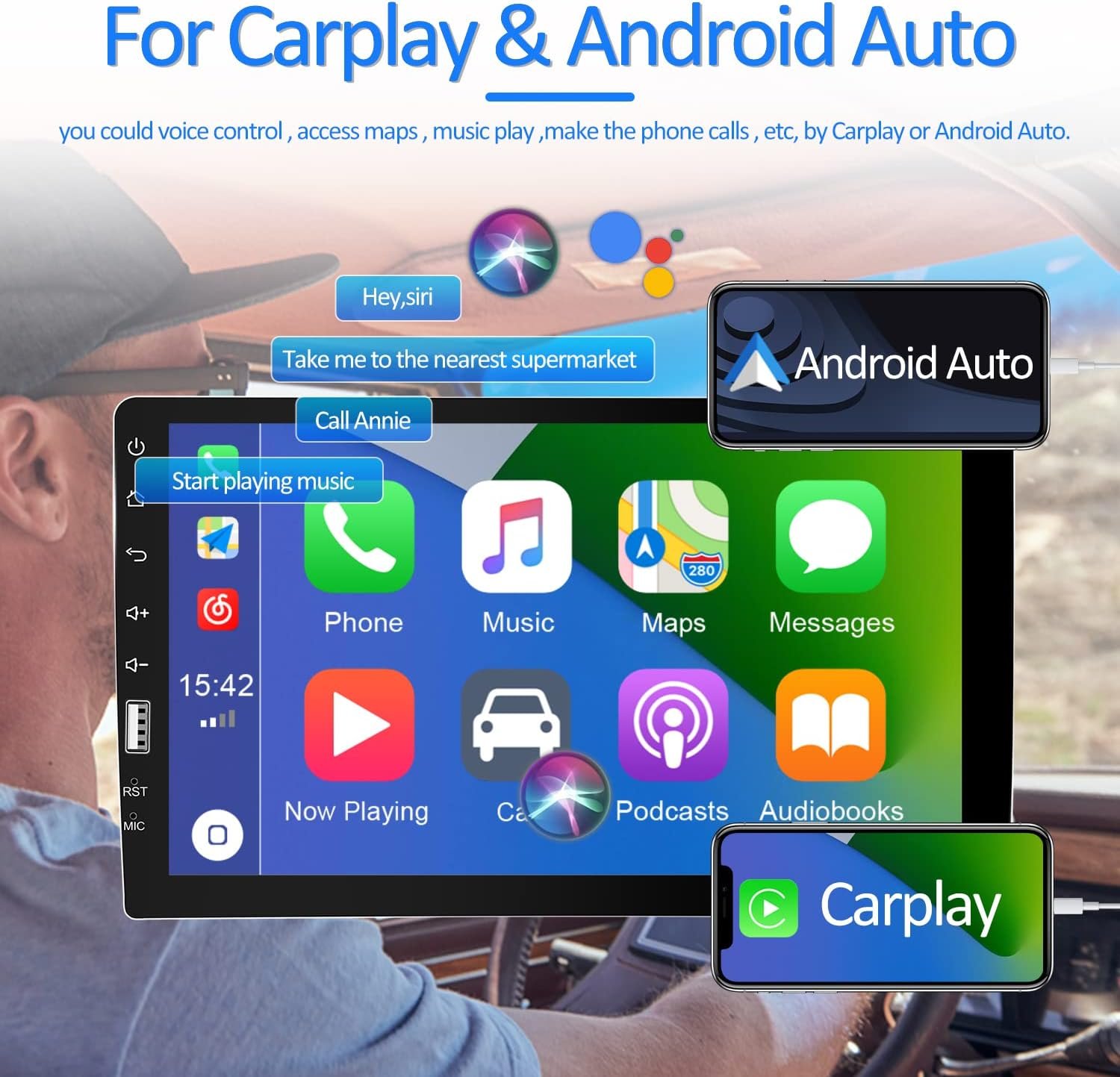 Автомагнітола OiLiehu SH1AM10O / 9" / Сенсорна / Apple CarPlay / Android Auto / Bluetooth / FM / USB / AUX / 1DIN, фото №2