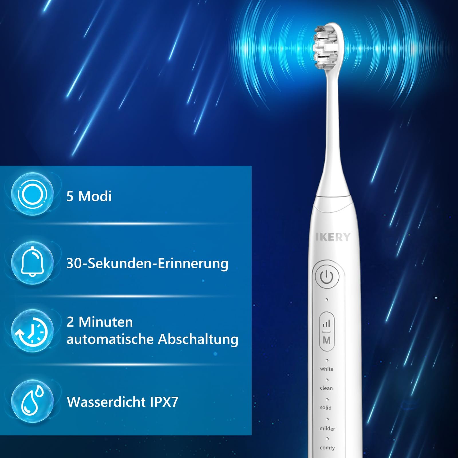 Звукова електрична зубна щітка IKERY 5 режимів, фото №6