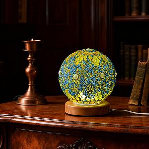 Настільна лампа Morocco Mosaic Скляна мозаїка Дерев'яна основа USB Moroc-Green - Фото 1