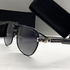 Мужские солнцезащитные очки-авиаторы Chrome Hearts черные металлические synthetic.ua - Фото 1