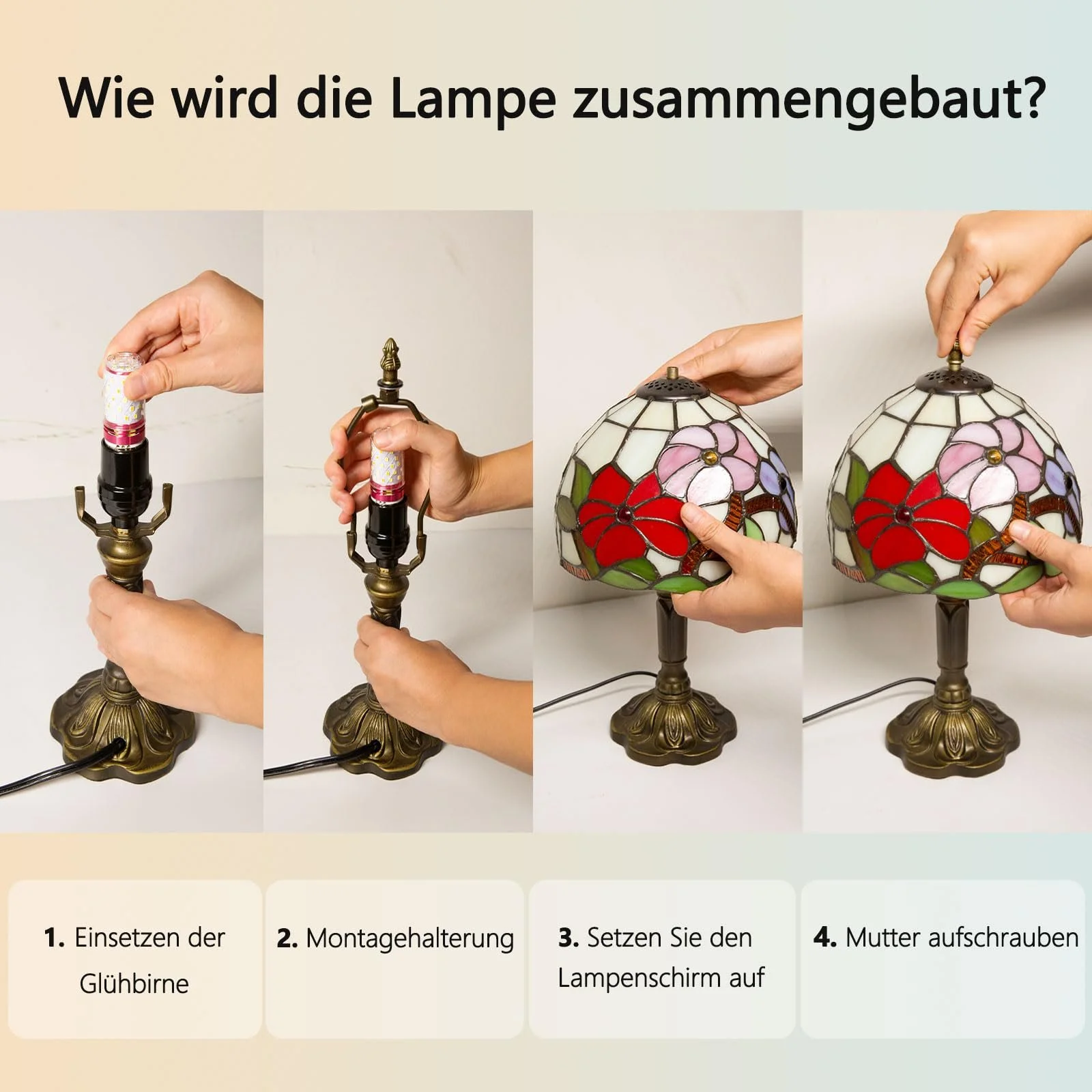 Настільна лампа Tiffany Three Flowers 8 дюймів ретро вітражне скло, фото №8