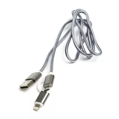 Дата кабель USB 2.0 AM to Lightning Micro 5P 1.0m cotton PowerPlant KD00AS1289, фото №1