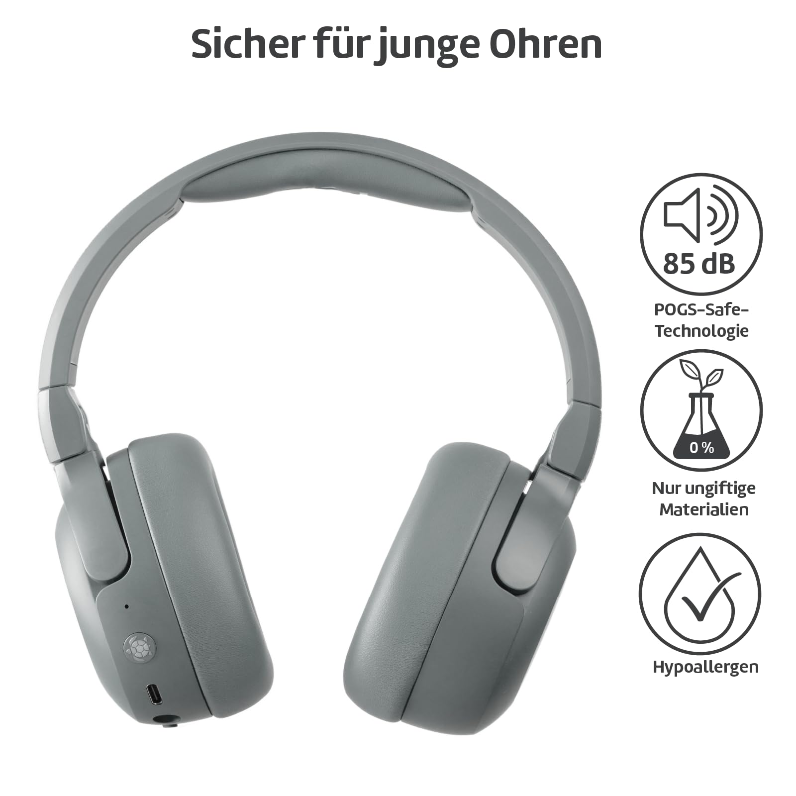 Наушники POGS Wireless Bluetooth Over-Ear Noise Cancelling The Turtle Складные Прочные 85 дБ Микрофон Функция Беспроводного Обмена Музыкой Серый, фото №3