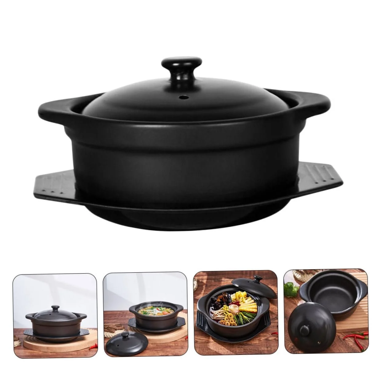 Кастрюля SOLUSTRE Casserole Pot керамическая с крышкой и двойной ручкой, фото №3