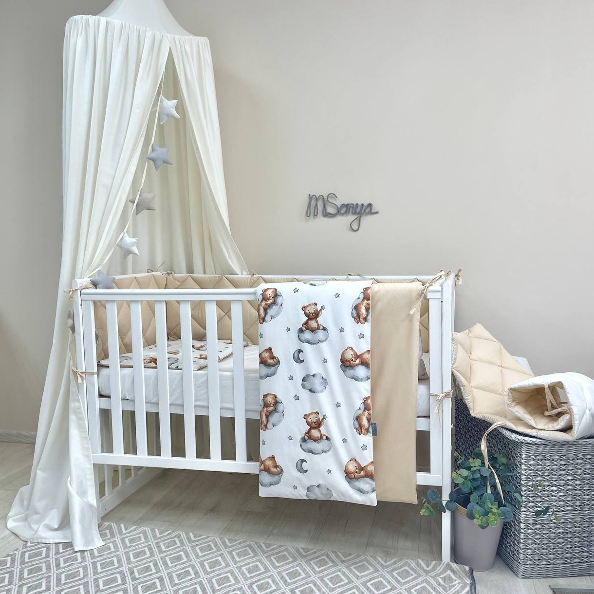 Комплект постільної білизни для новонародженого, стьогані бортики Тедді бежевий, фото №2