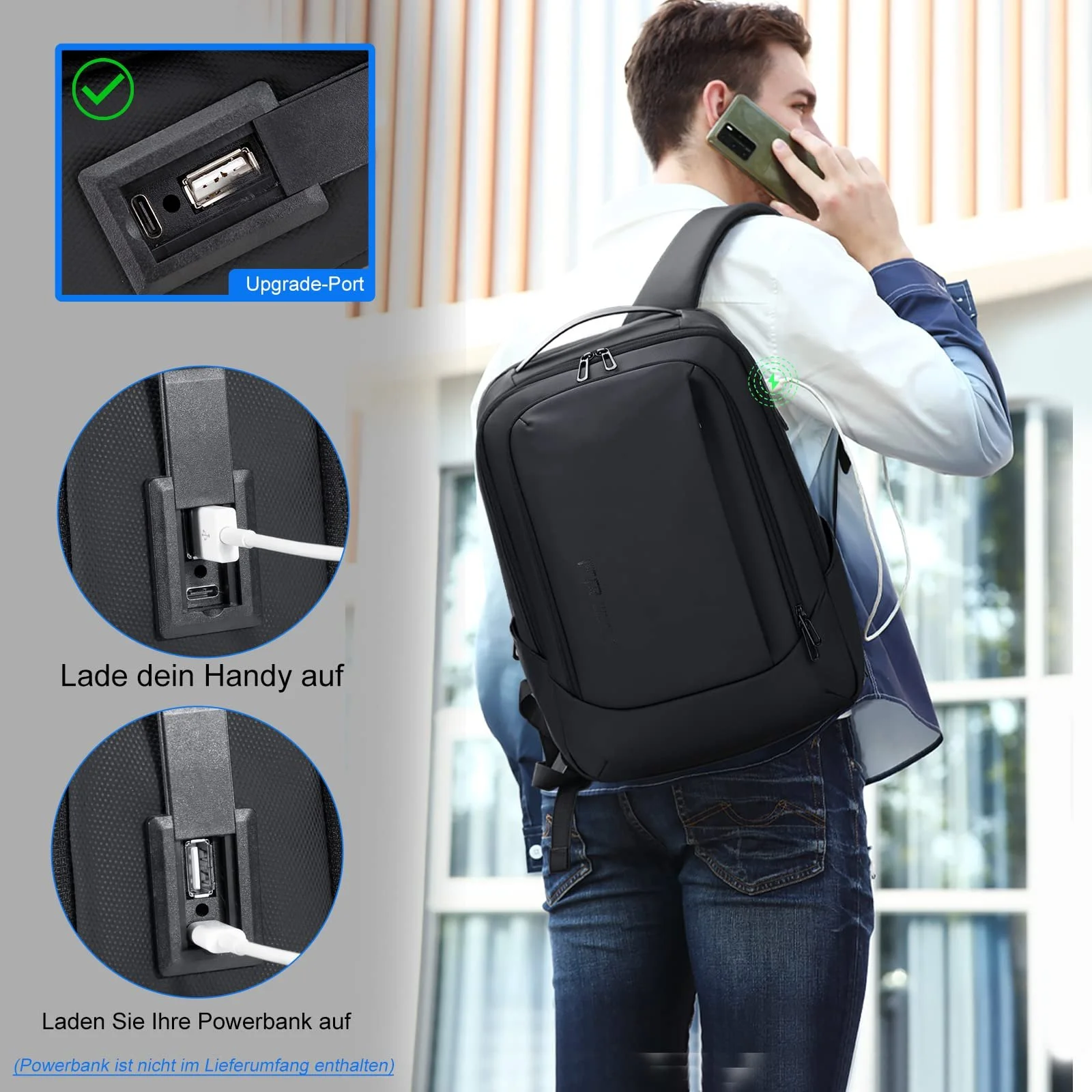 Рюкзак для ноутбука FENRUIEN 15.6 дюймов 26-38 л Расширяемый с USB Черный, фото №4 Рюкзак для ноутбука FENRUIEN 15.6 дюймов 26-38 л Расширяемый с USB Черный, фото №4