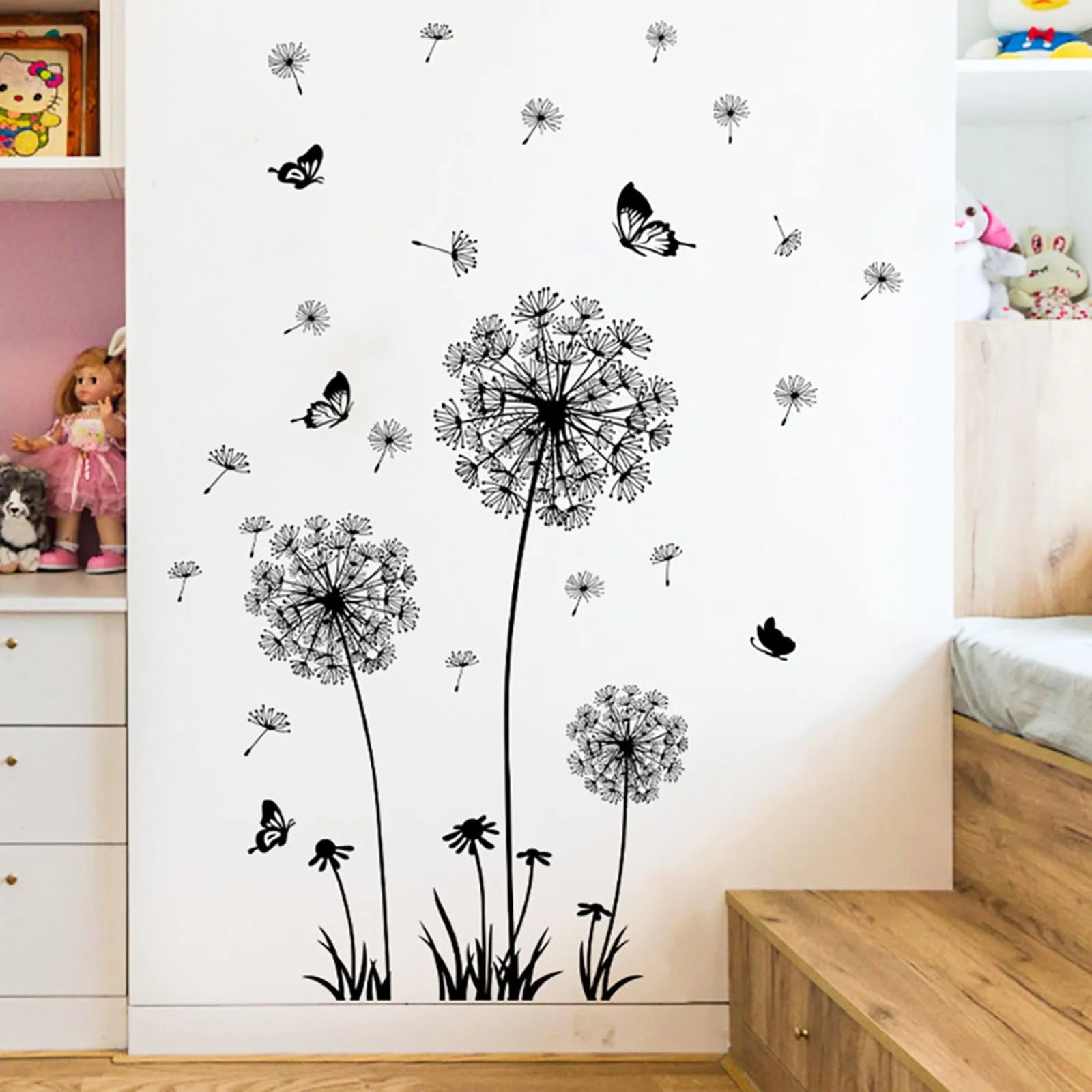 Настінні наклейки Dandelion and Butterfly 2 шт. Чорні 30 см x 90 см, фото №6