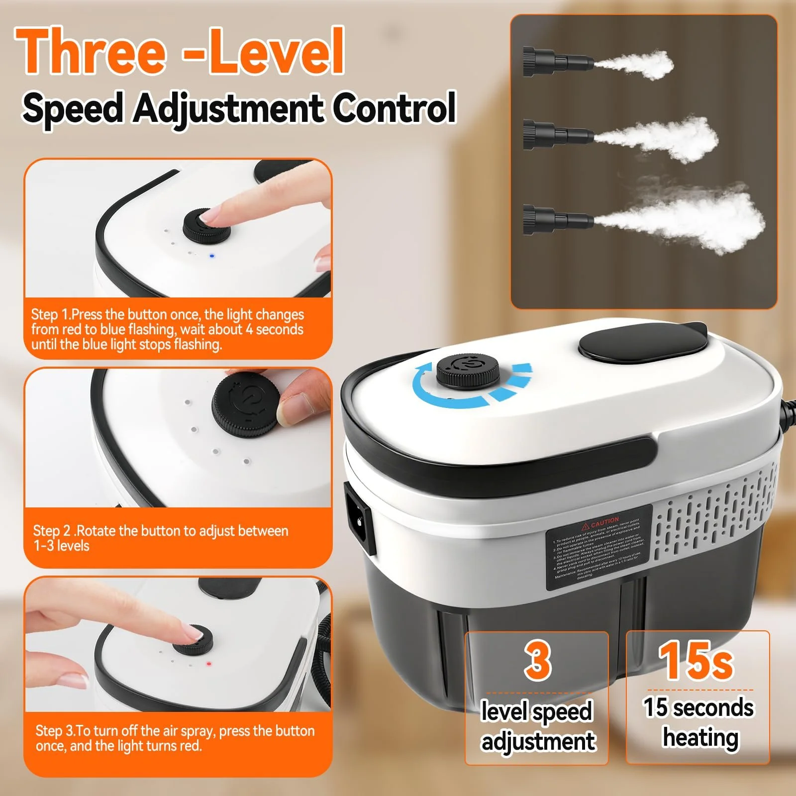 Пароочисник ручний 2500 Вт 1.6 л 3 рівні регулювання портативний, фото №4