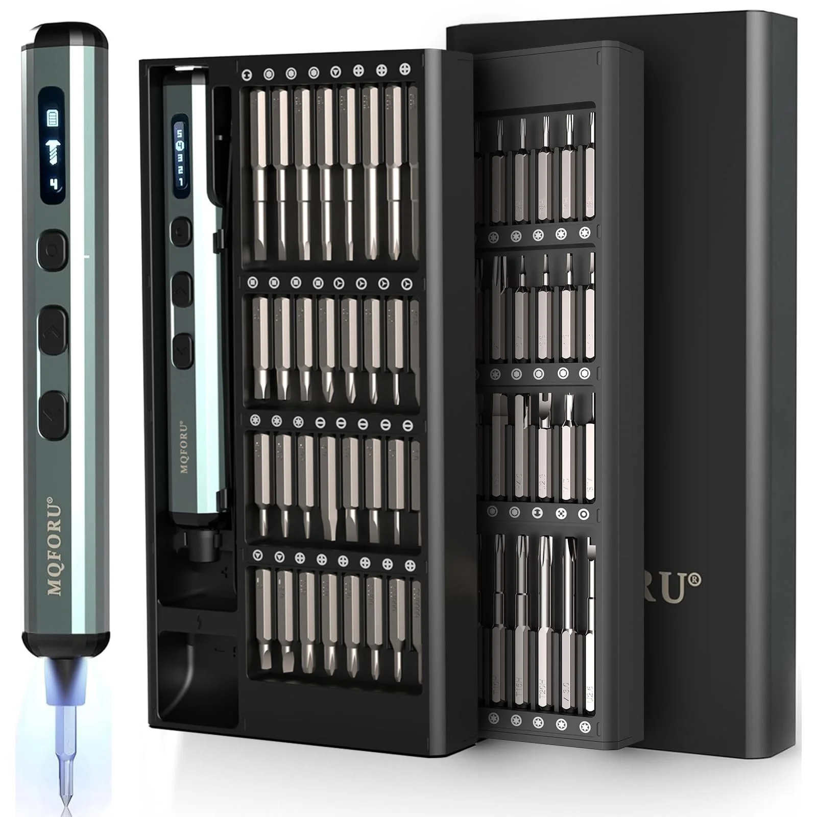 Міні-електрична викрутка Набір 72 в 1 прецизійна з 64 магнітними бітами 5 рівнів моменту 4 LED для телефонів та камер, фото №1