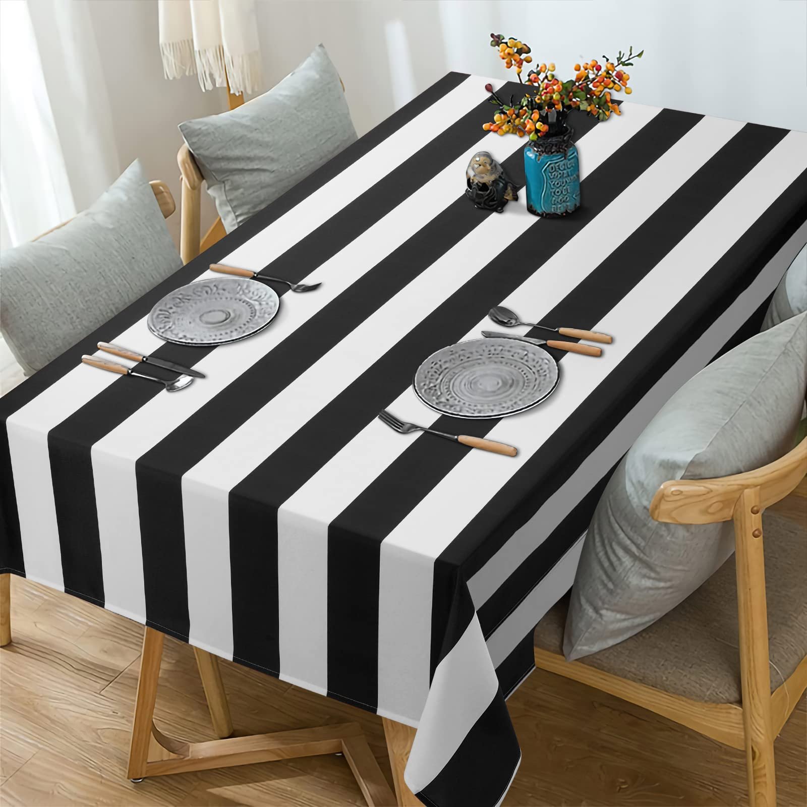 Скатертина ASPMIZ Black and White Striped Прямокутна Геометрична Водонепроникна, фото №8
