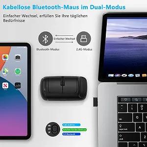 Миша Bluetooth Horizontal, портативна акумуляторна бездротова (Dual Mode: BT 5.0 + 2.4G) 3200DPI Adjustable, тиха ергономічна для ноутбука, ПК, комп'ютера / Windows / Mac OS / synthetic.ua - Фото 1